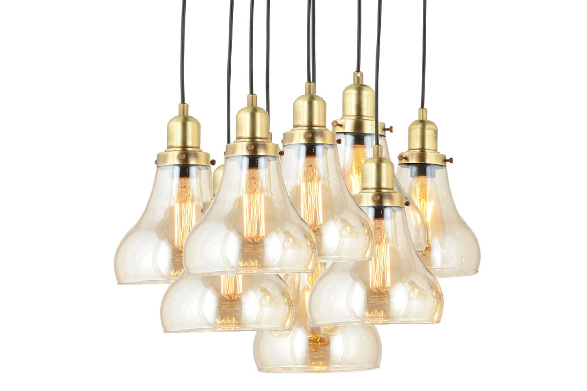 LampaLuce Cono Modern Sarkıt Salon Avizesi 9’lu Eskitme Sarı 45x70cm